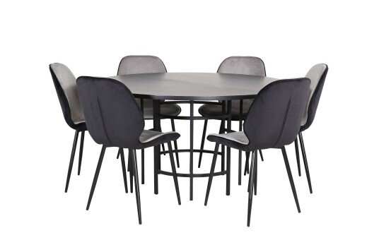 Venture Design Copenhagen & Emma spisegruppe Grå/svart 6 stoler & bord 140 cm