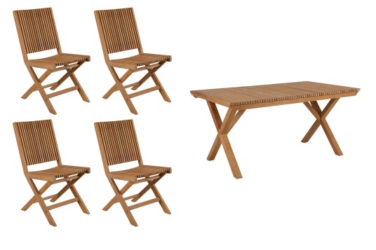 Brafab Julita spisegruppe 4 klappstoler & spisebord 150x90 cm Teak