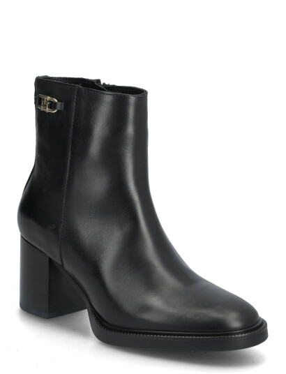 Tommy Hilfiger Stacked Heel Leather Ankle Boot - Black - 40