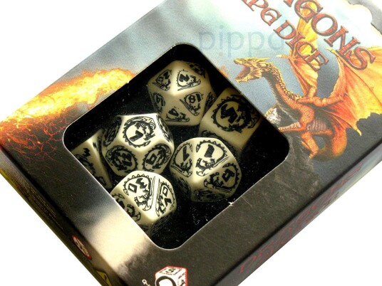 Dragons Poly White /Black (7) Terningsett - Rollespill fra Outland