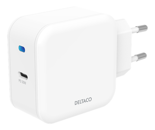 Deltaco Usb-C Wall Charger With Pd, 9 V/3 A, 30 W, White