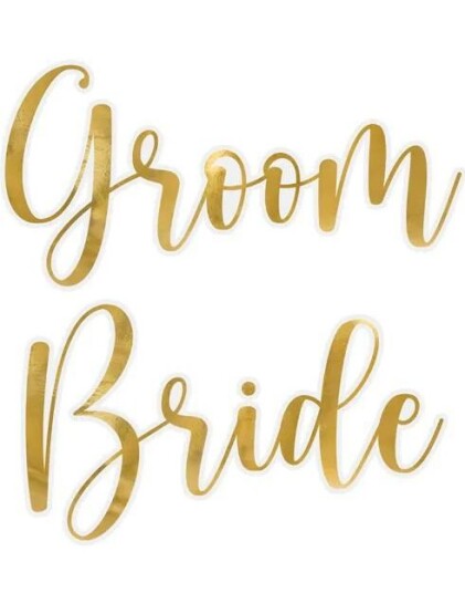 "Bride" og "Groom" Klistremerker til Glass i Gull