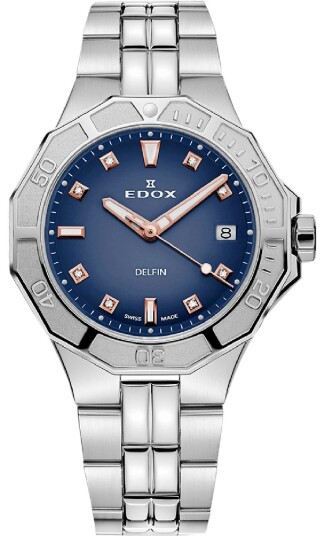 Edox Dameklokke 53020 3M BUDDR Delfin Blå/Stål Ø38 mm