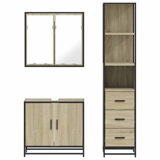 Vidaxl Baderomsskapsett 3 deler sonoma eik konstruert tre 3301131 Vidaxl Baderomsskapsett 3 deler sonoma eik konstruert tre 3301131