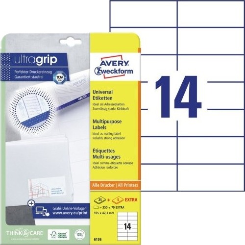 Avery 6136 Hvit Rektangel Permanent A4 Universell Papir