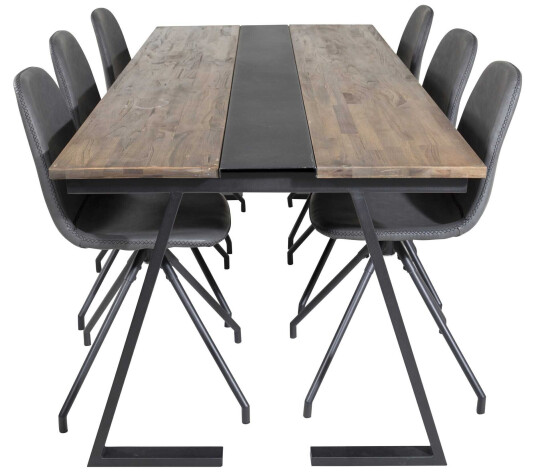 Venture Design Jakarta & Polar spisegruppe Natur/svart 6 st stoler & bord 200 x 90 cm