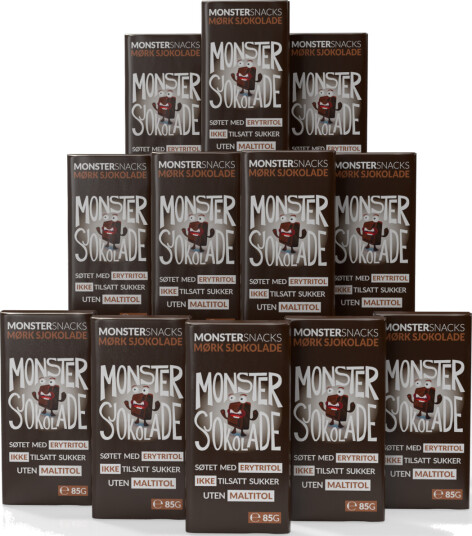 Monster Lavkarbo Belgisk Mørk Sjokolade UTEN MALTITOL PAKKETILBUD 12x85g Monster Lavkarbo Belgisk Mørk Sjokolade UTEN MALTITOL PAKKETILBUD 12x85g