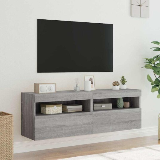vidaXL Vegghengte TV-benker med LED 2 stk grå sonoma 60x30x40 cm 8721012257788