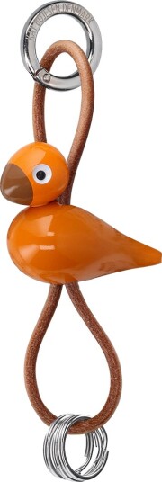 Kay Bojesen Fugl Sølvtonet Metal Nøglering Med Naturlæder Orange   Orange   4.5 CM