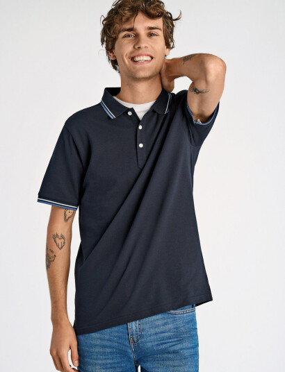 Lindbergh Polo Shirt With Contrast Piping - Navy - S Lindbergh Polo Shirt With Contrast Piping - Navy - S