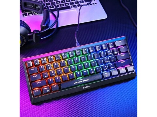 Marvo Kg962g No - R, Amerikansk Tastatur, Spill, Mekanisk Type Su Laidu (Usb), Juoda, Rgb, Raudon-Brytere Marvo Kg962g No - R, Amerikansk Tastatur, Spill, Mekanisk Type Su Laidu (Usb), Juoda, Rgb, Raudon-Brytere