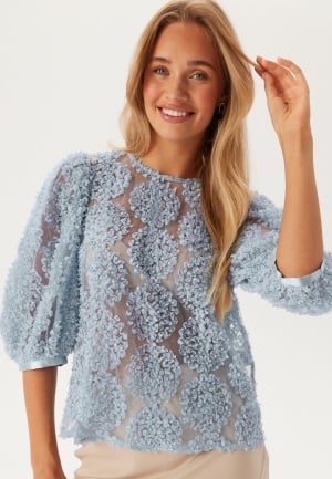 BUBBLEROOM 3D Flower Puff Sleeve Blouse Light blue M BUBBLEROOM 3D Flower Puff Sleeve Blouse Light blue M
