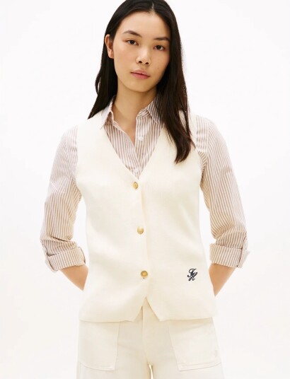 Tommy Hilfiger Co Full Needle Slim Vest   Cream   L