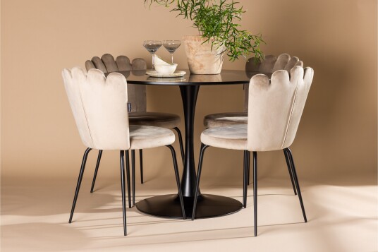 Venture Home Glade Spisegruppe 100 cm Rund med 4 Limhamn Stoler Beige