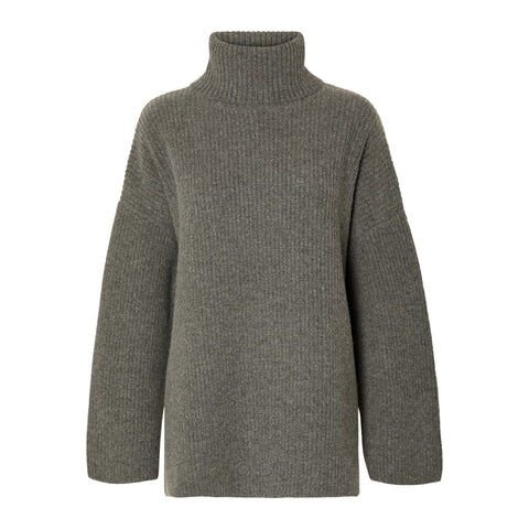 Selected Femme Mary LS Long Knit Roll Neck - Light Grey Melange M
