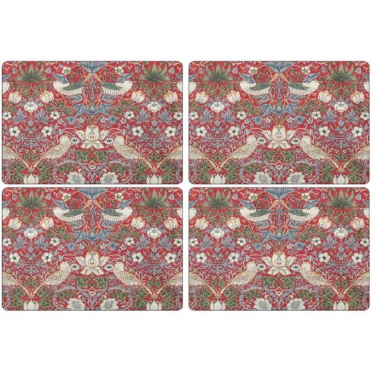 Morris & Co - Strawberry Thief dekkebrikke 4 stk rød