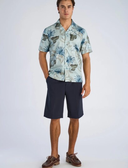Lindbergh Aop Floral Lyocell Blend Shirt S/S Blue L Lindbergh Aop Floral Lyocell Blend Shirt S/S Blue L