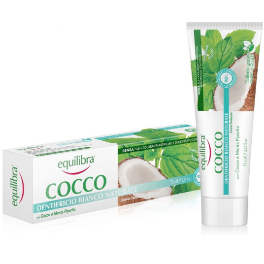 Naturlig Aloe Vera Tannkrem Equilibra Natural White Kokos 75 ml.