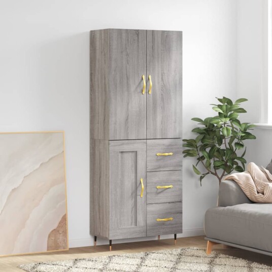 vidaXL Highboard grå sonoma 69,5x34x180 cm konstruert tre 8720845412500