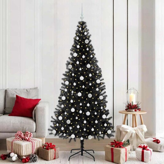 Juletre med 300 LED med stativ Svart 210 cm PVC Juletre med 300 LED med stativ Svart 210 cm PVC