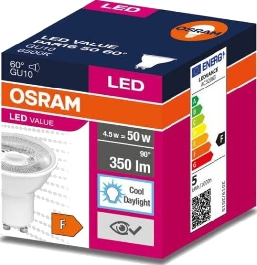 Ledvance Led Pære Gu10 Value Par16 50 60 4,5W/865 230V 4058075599239 Ledvance Led Pære Gu10 Value Par16 50 60 4,5W/865 230V 4058075599239