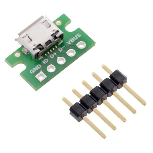 MicroUSB type B breakout-kort 5-pinners for koblingsbrett MicroUSB type B breakout-kort 5-pinners for koblingsbrett