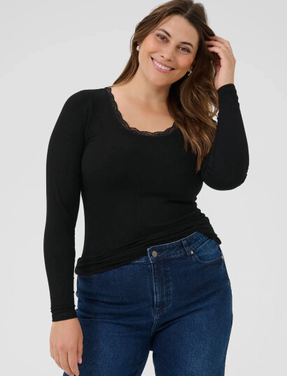 Kaffe Curve Kcomia U-Neck Tee - Black - S
