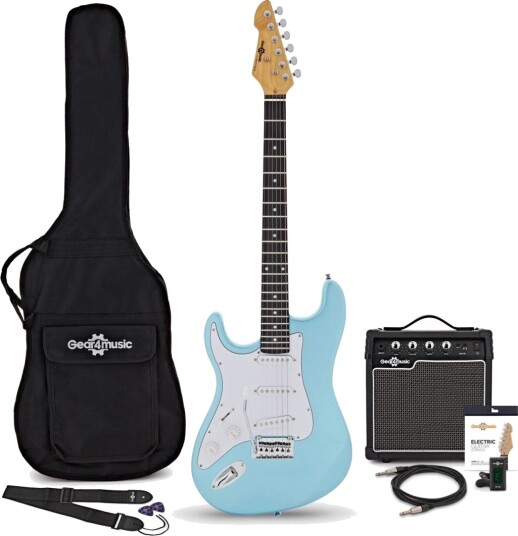 Gear4Music LA Select Legacy Elektrisk Gitar Vintage White med 15 W Forsterkerpakke