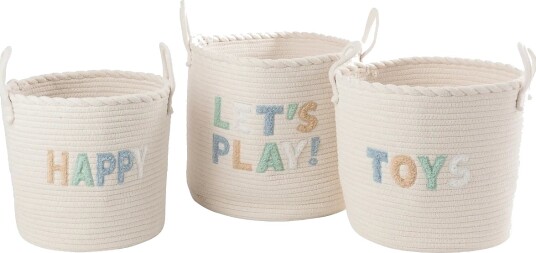 J Line Set Of 3 Basket Kids Cotton White/Light Blue Cream One Size