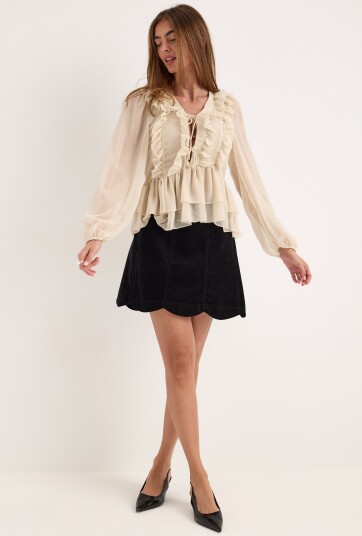 Only Onlseitre L/S FRILL TOP CC WVN