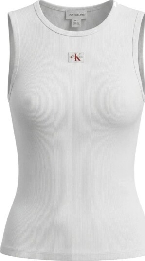 Calvin Klein Jeans Sl Woven Label 2X2 Baby Rib Cuto White L Calvin Klein Jeans Sl Woven Label 2X2 Baby Rib Cuto White L
