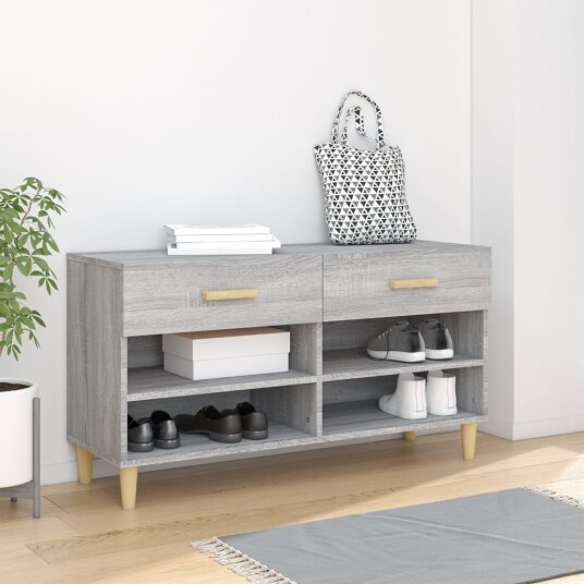 vidaXL Skohylle gr? sonoma 102x35x55 cm konstruert tre vidaXL Skohylle gr? sonoma 102x35x55 cm konstruert tre