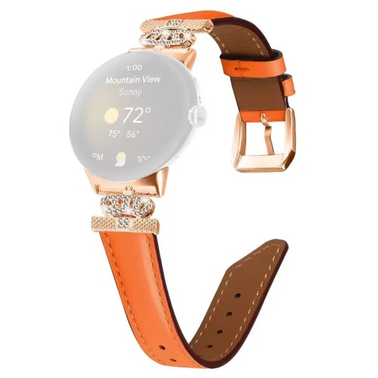 INCOVER Google Pixel Watch 1 / 2 Kunstskinn Rem med Rose Gold Rhinstenen Spenne - Oransje