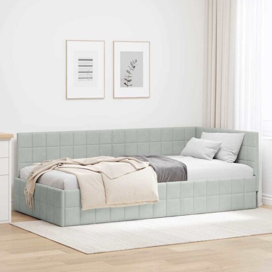 Hjørnesengramme med hodegjerde Lysegrå 90 x 200 cm Fløyel Hjørnesengramme med hodegjerde Lysegrå 90 x 200 cm Fløyel