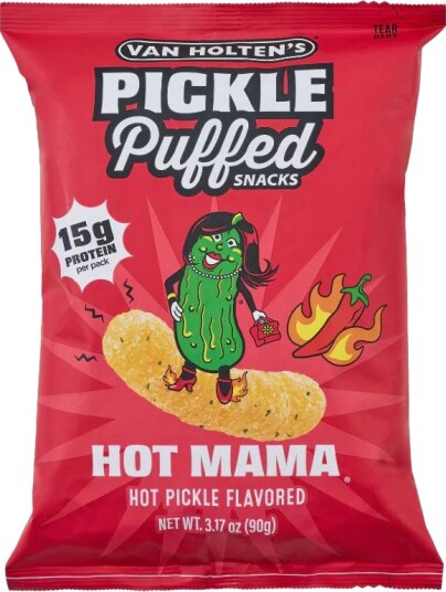 Van Holten's Hot Mama Puffed Snacks Linsesnacks med Spicy Sylteagurksmak 50 gram USA