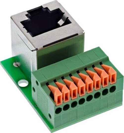 Inline Rj45 Kontakt Til Push In Terminal 8 Pinners Cat.5E Vinklet 92505G