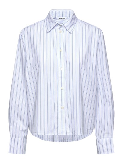 Weekday Relaxed Cropped Long Sleeved Cotton Shirt Blue XL Weekday Relaxed Cropped Long Sleeved Cotton Shirt Blue XL
