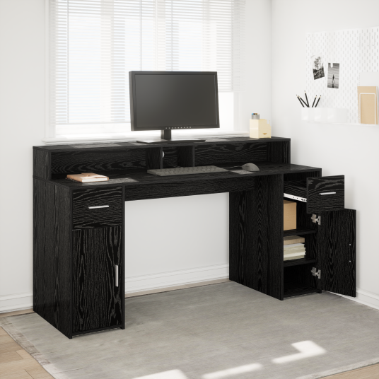 Skrivebord Svart Eik 160x55x91 cm Konstruert Tre
