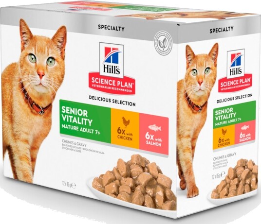 Hill'S Science Plan Våtfôr Science Plan Adult Senior Mature 7+ Vitality & Laks Og Laks Kylling 48 X 85 G