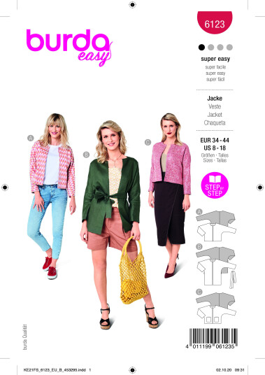 Burda 6123 - Jakke EUR: 34-44, US: 8-18
