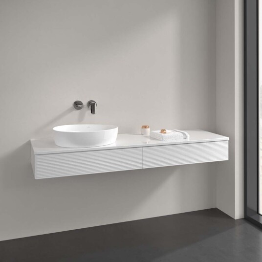 Villeroy & Boch Antao Servantskap med 2 skuffer 160x50x19 cm m/lys Hvit Høyglans Villeroy & Boch Antao Servantskap med 2 skuffer 160x50x19 cm m/lys Hvit Høyglans