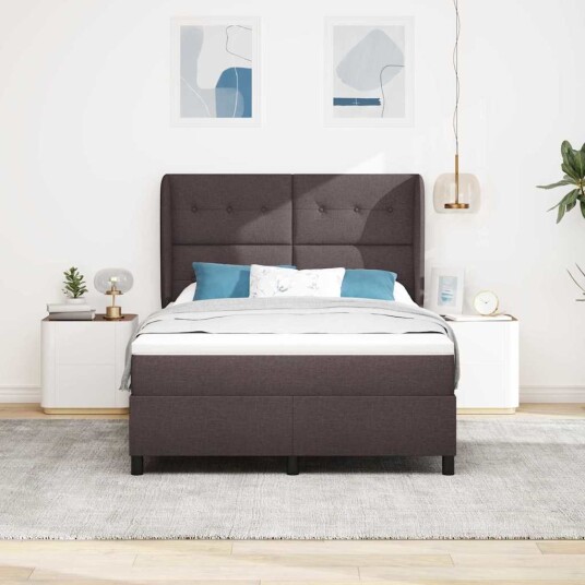 Box Spring Seng med Madrass Mørk Brun 140x200 cm Stoff