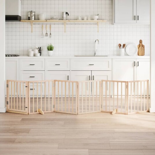 Hundegrind Med Dør Sammenleggbar 6 Paneler 300 cm Poppeltre 352173