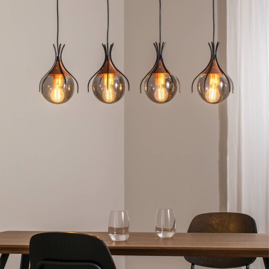 Avonni Hengelampe Sinka røykgrå/antikk gull 80 cm glass/metall 4flg.