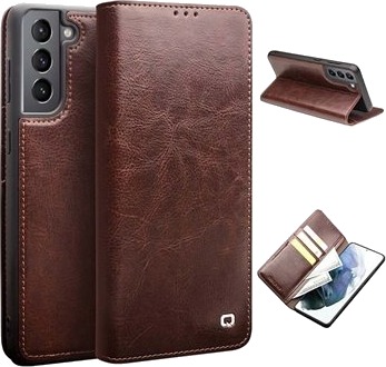 Qialino Classic Samsung Galaxy S21 5G Lommebok-deksel I Lær Brun