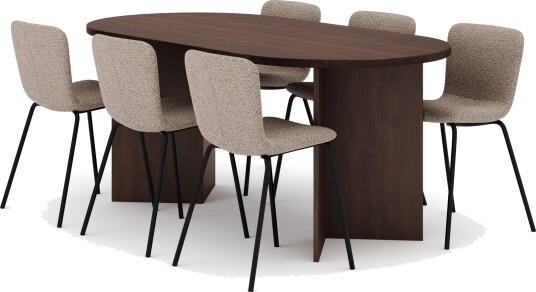 Dano Spisebord 180 cm med 6 Katy Spisestoler - Valnøtt / Greige