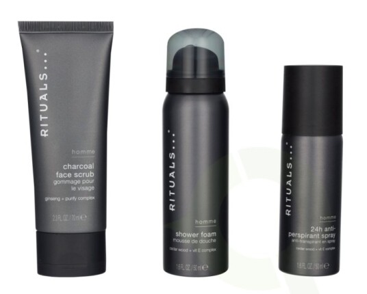 Rituals Homme Trial Set 170 ml Shower Foam 50ml 24h Anti-Perspirant Spray 50ml Charcoal Face Scrub 70ml Rituals Homme Trial Set 170 ml Shower Foam 50ml 24h Anti-Perspirant Spray 50ml Charcoal Face Scrub 70ml