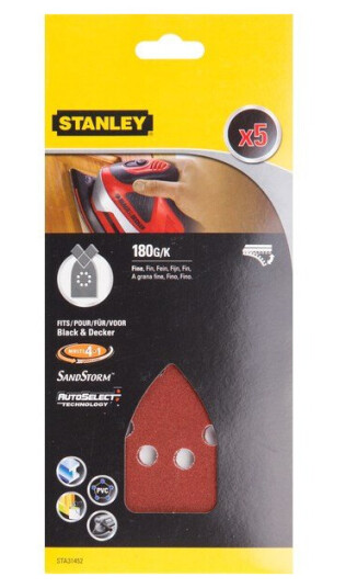 Stanley 180k Multislipepapir 5 Ark for Tre, Metall og PVC