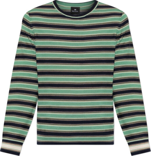 PS Paul Smith Merino Wool Knitted Striped Sweater Green