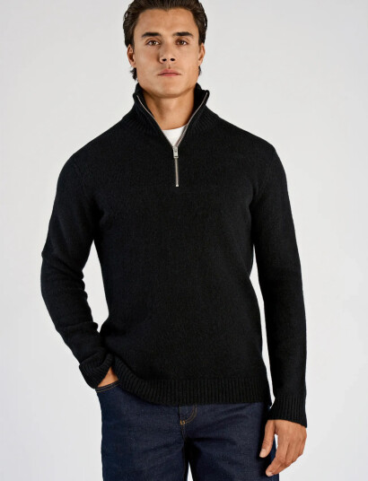 Lindbergh Lambswool Half Zip Knit Oversize Co - Black - XXL